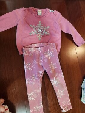 Gymboree Pink Snowflake Knit Sweater & Snowflake Leggings Set